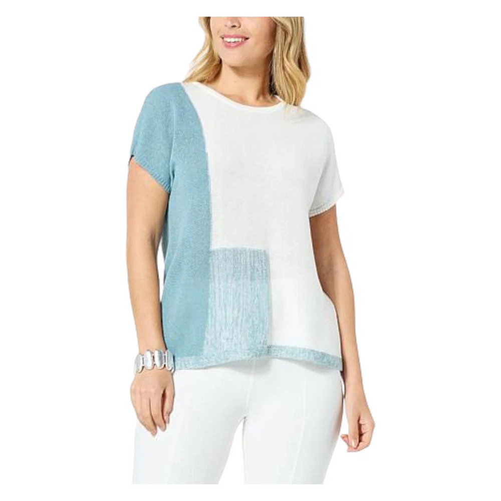 WynneCollection Geo Intarsia Summer Sweater Sea Blue - Regular